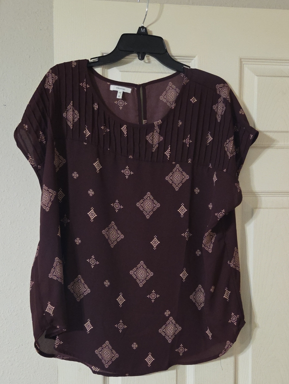 Maurices Plum Geometric Pleated Yoke Blouse XL